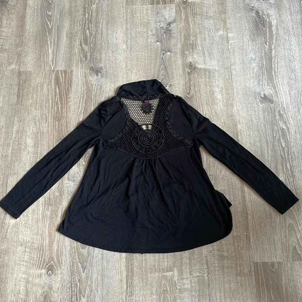 Lace, black, open front, cover up size M
